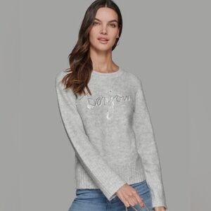Karl Lagerfeld Paris BONJOUR SCRIPT LUREX SWEATER IN GRAY